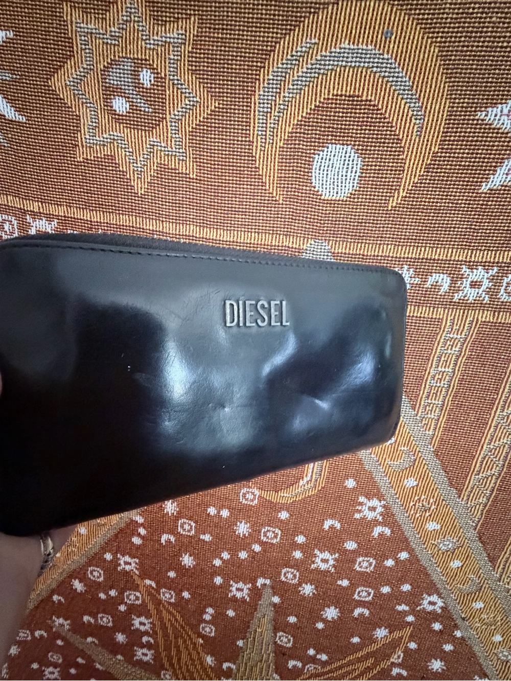 Diesel Black Leather Zip-Around Wallet